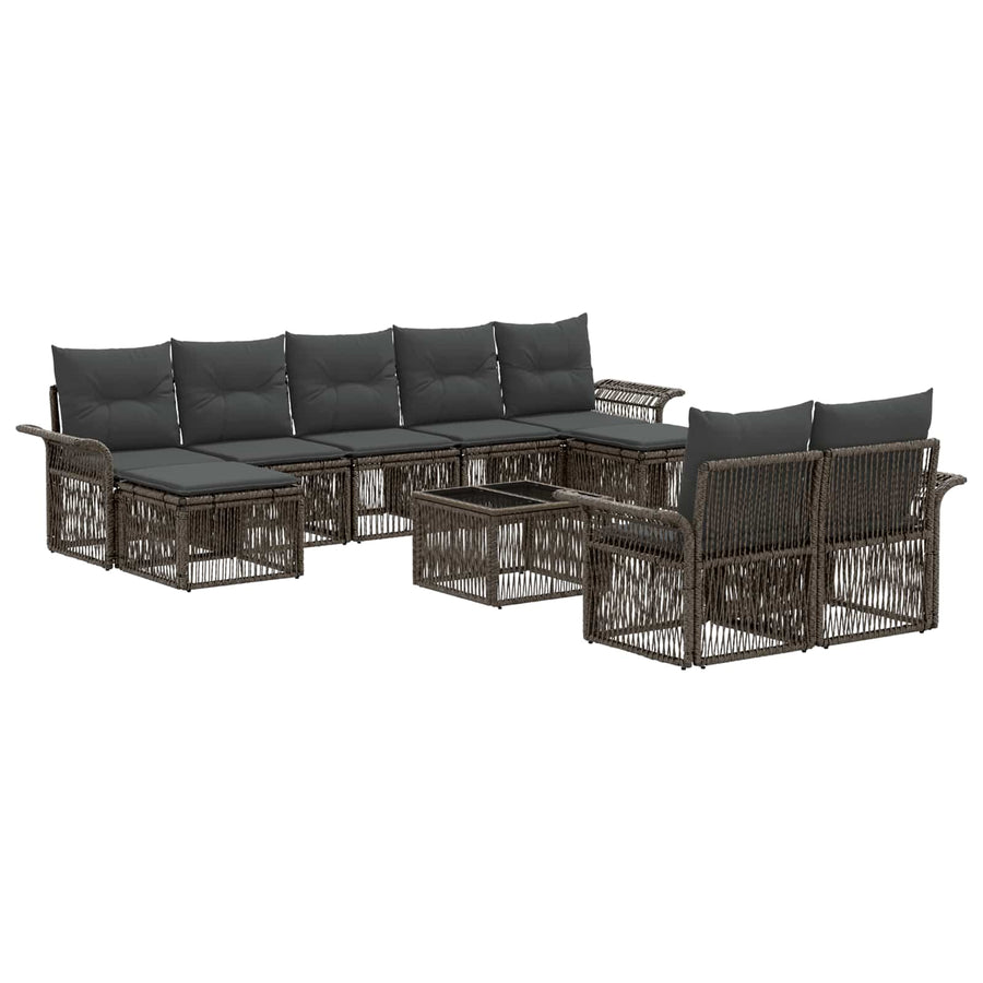 Tuinbankenset 10 pcs Grijs poly rattan