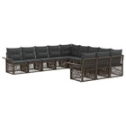 Tuinbankenset 11-persoons poly rattan grijs