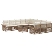 Tuinbankenset poly rattan beige 11 zitplaatsen