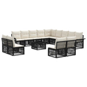 Tuinbankenset poly rattan zwart 14-delig