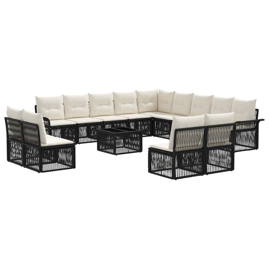 Tuinbankenset 14 pcs Zwart poly rattan