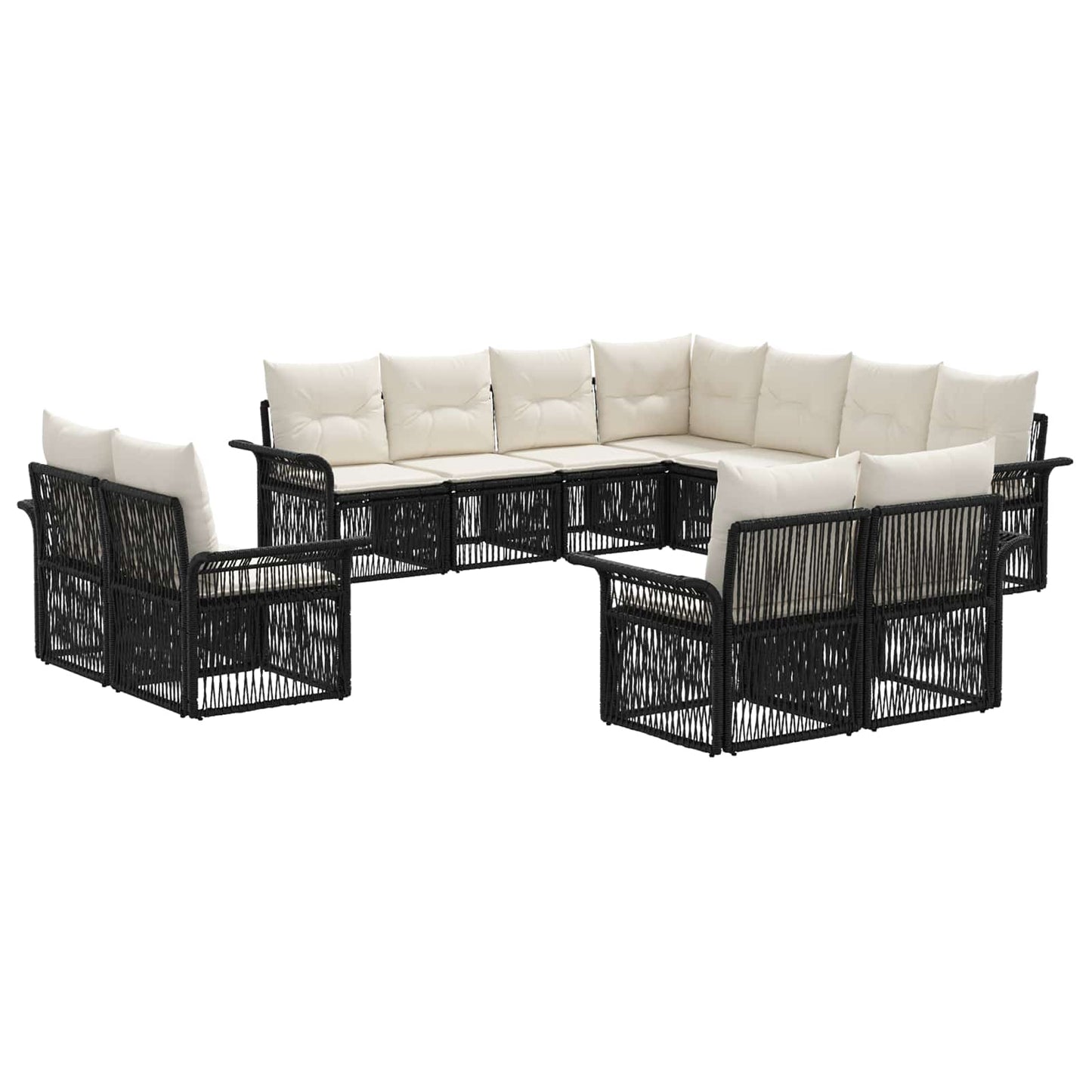 Tuinbankenset 11 pcs Zwart en Cream Wit poly rattan