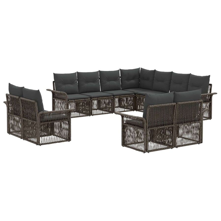 Tuinbankenset 11 pcs Grijs en Donkergrijs poly rattan