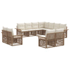 Tuinbankenset 11 zitplaatsen poly rattan beige crème wit