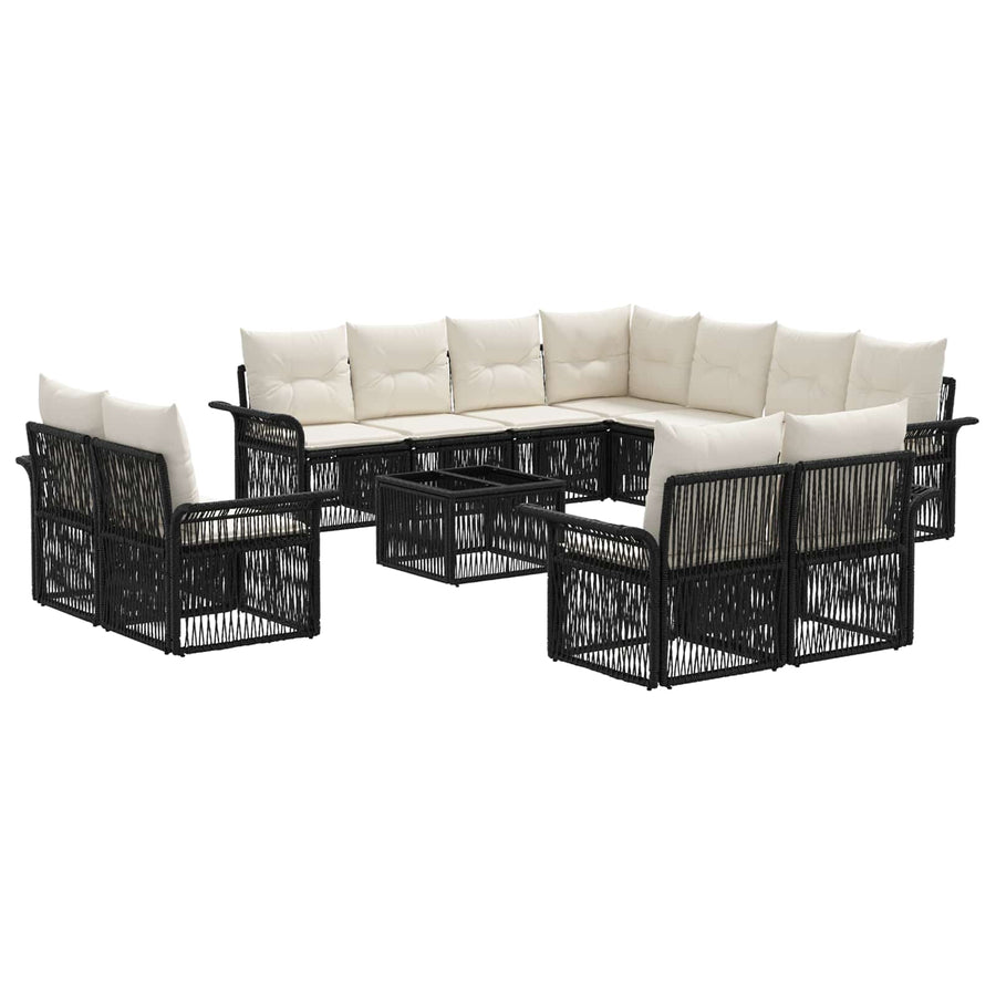 Tuinbankenset 12 pcs Zwart en Cream Wit poly rattan