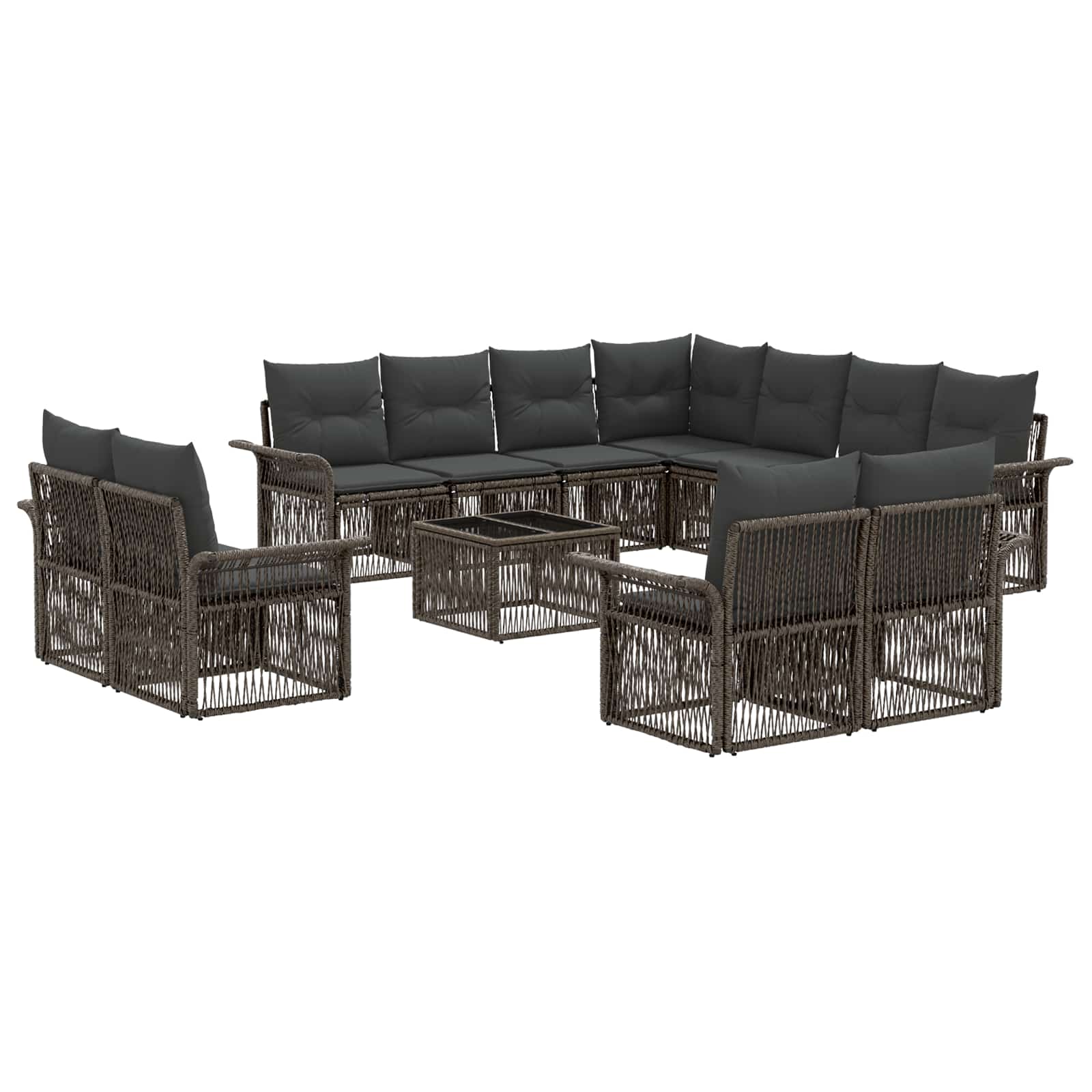 Tuinbankenset 12 pcs Grijs en Donkergrijs poly rattan
