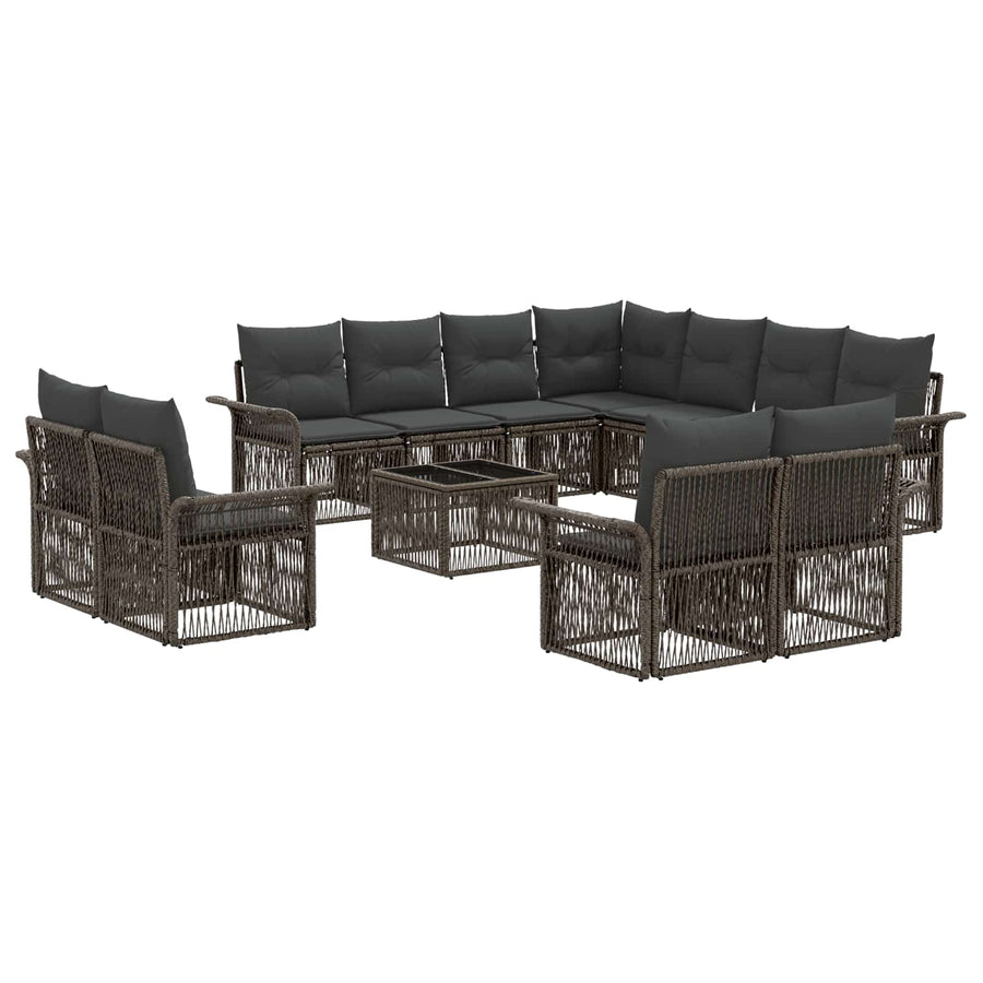 Tuinbankenset 12 pcs Grijs en Donkergrijs poly rattan