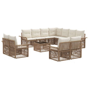 Tuinbankenset poly rattan beige crème wit 11 zitplaatsen