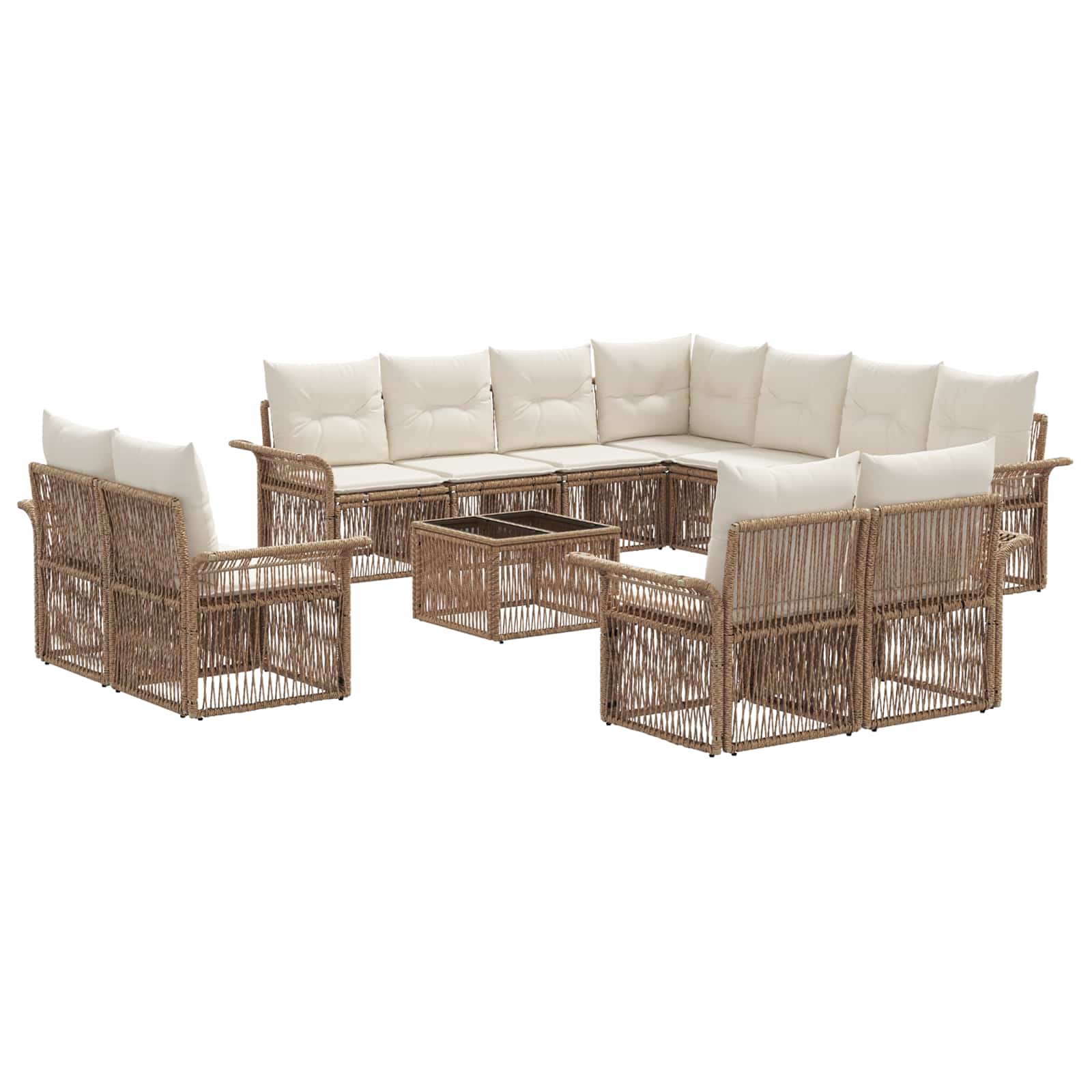 Tuinbankenset 12 pcs Beige en Crème Wit poly rattan