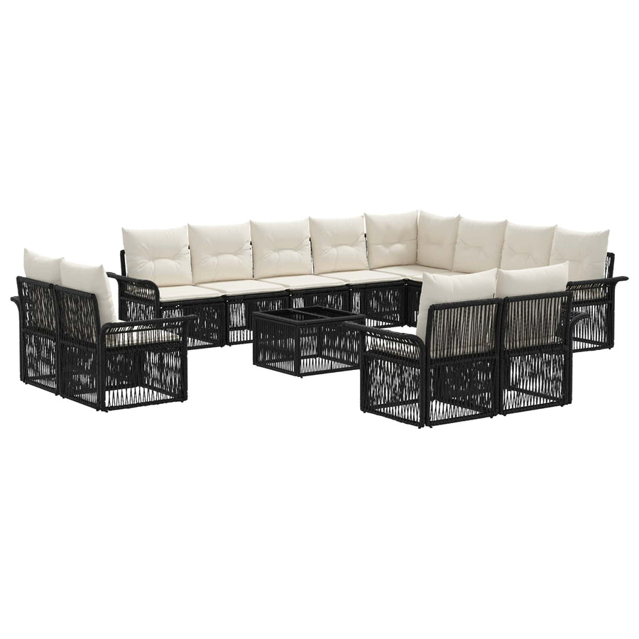 Tuinbankenset 13 pcs Zwart en Cream Wit poly rattan