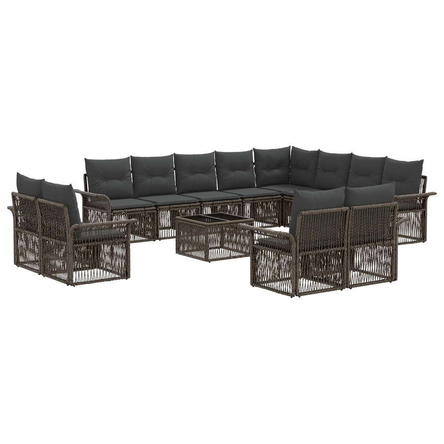 Tuinbankenset 13 pcs Grijs en Donkergrijs poly rattan