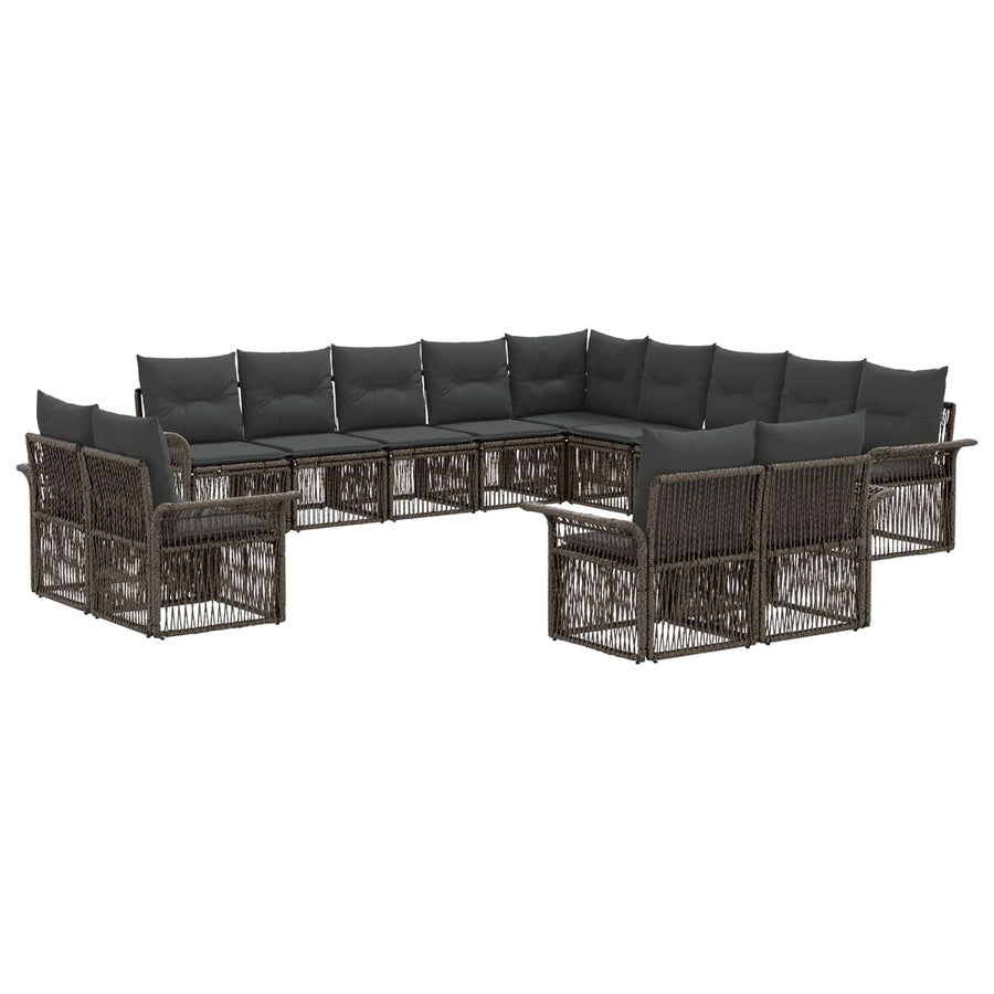 Tuinbankenset 13 pcs Grijs en Donkergrijs poly rattan