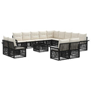 Tuinbankenset poly rattan zwart cream wit 13 zitplaatsen