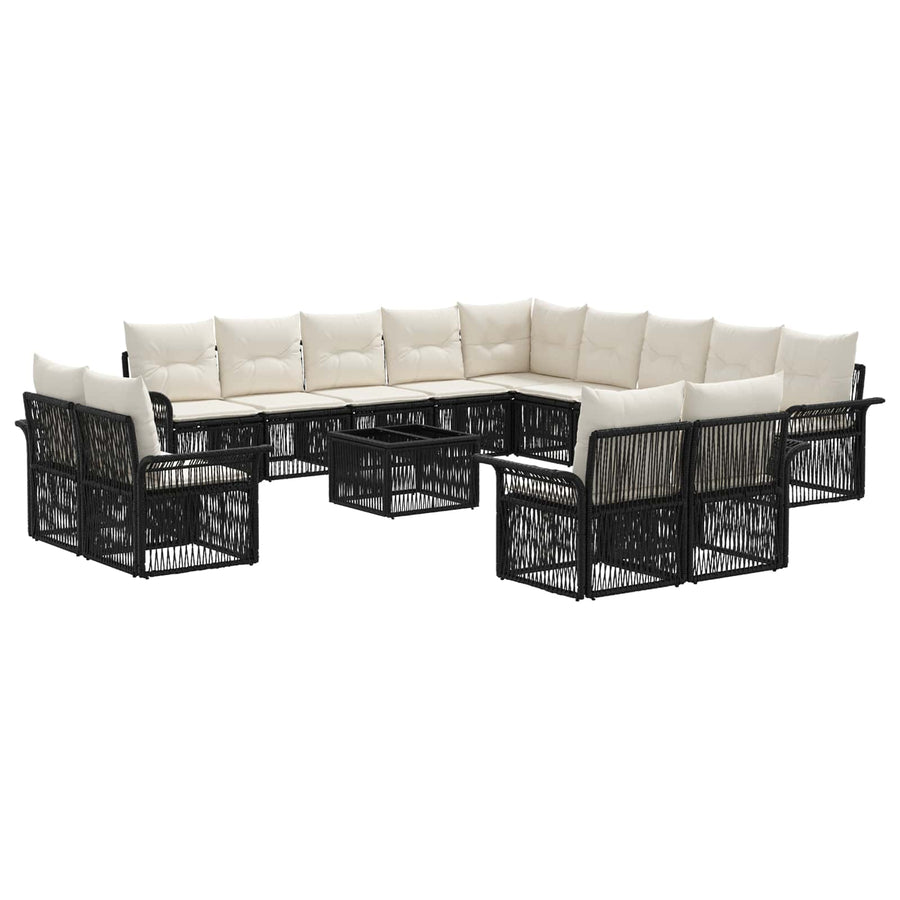 Tuinbankenset 14 pcs Zwart en Cream Wit poly rattan