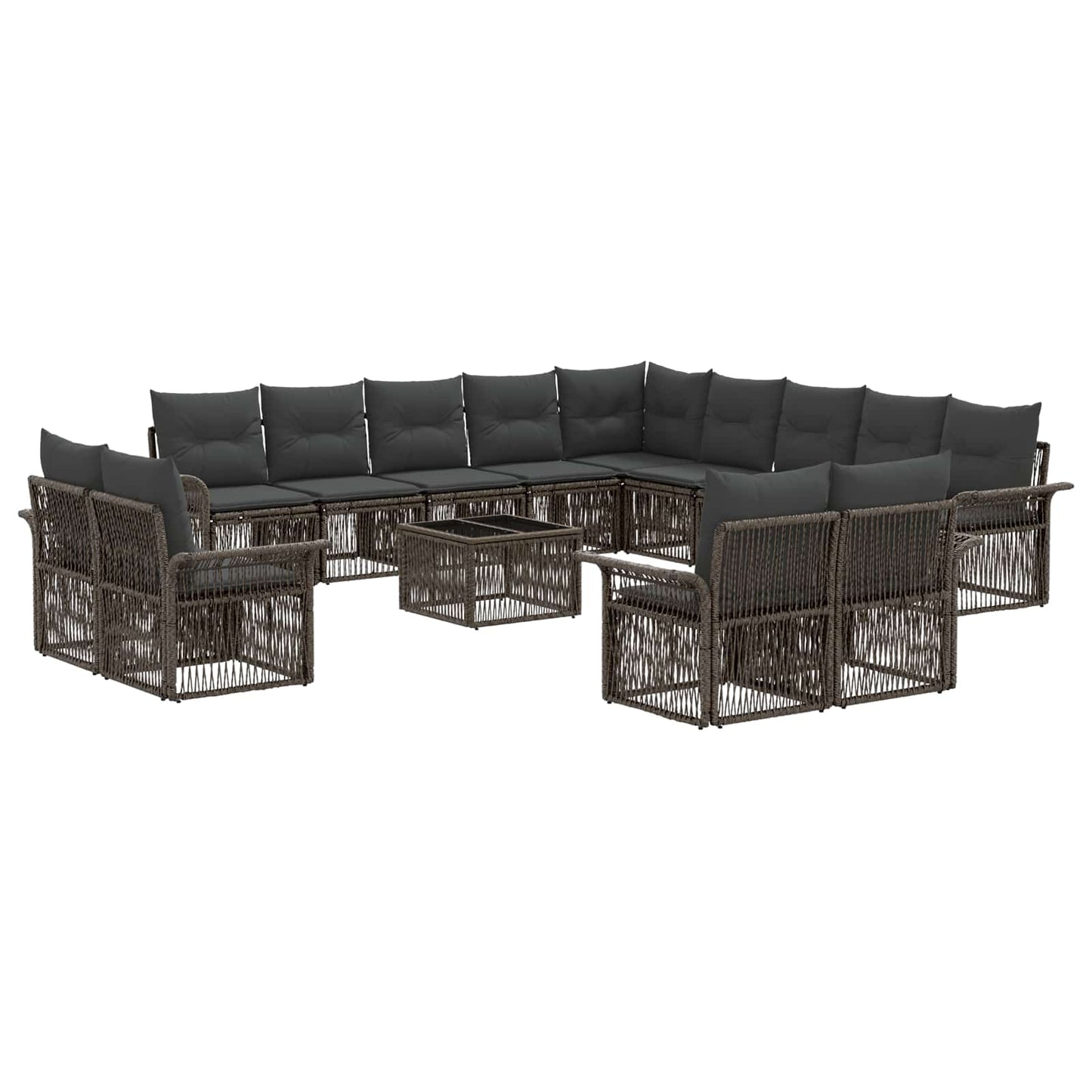 Tuinbankenset 14 pcs Grijs en Donkergrijs poly rattan
