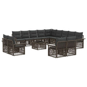 Tuinbankenset poly rattan grijs donkergrijs 14-delig