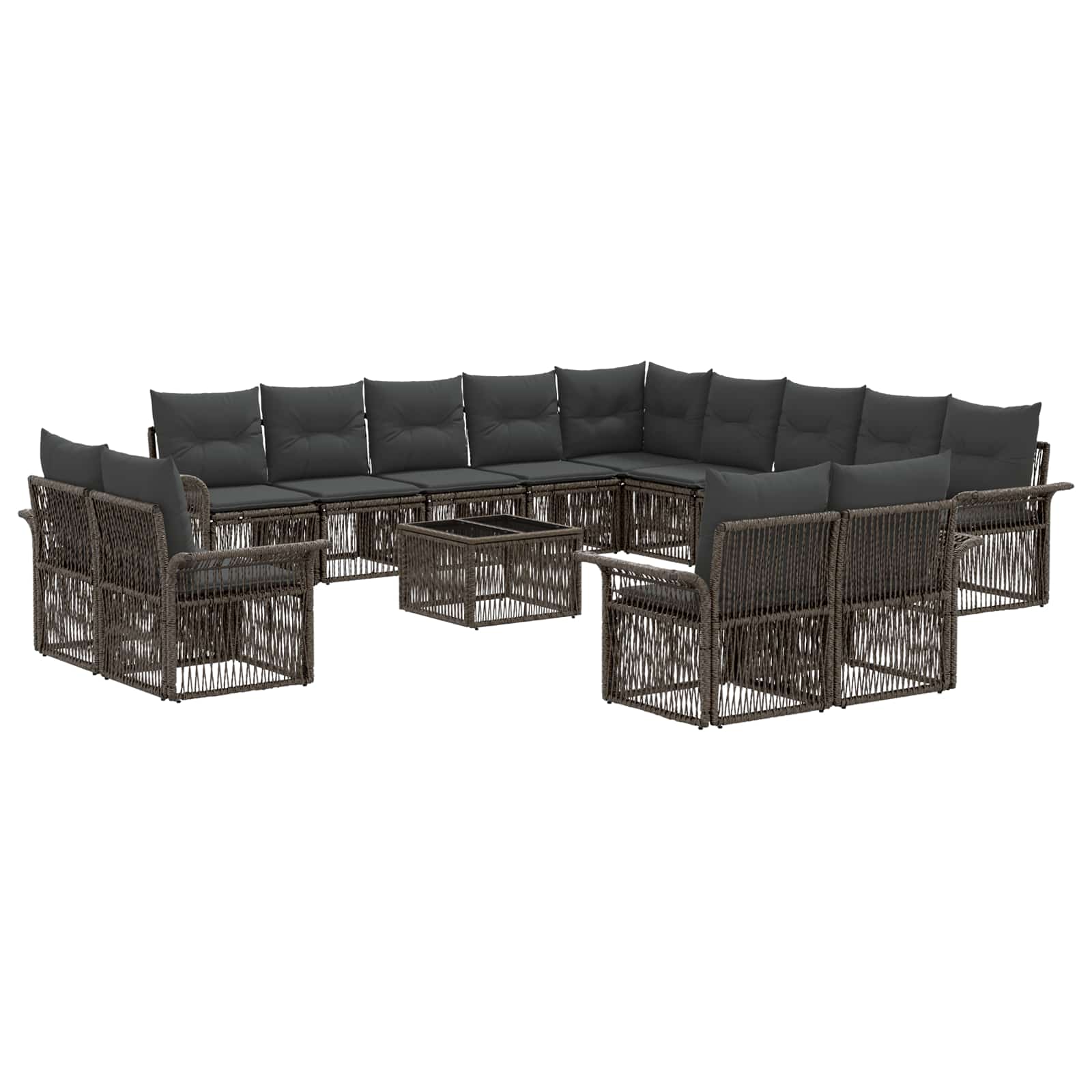 Tuinbankenset 14 pcs Grijs en Donkergrijs poly rattan