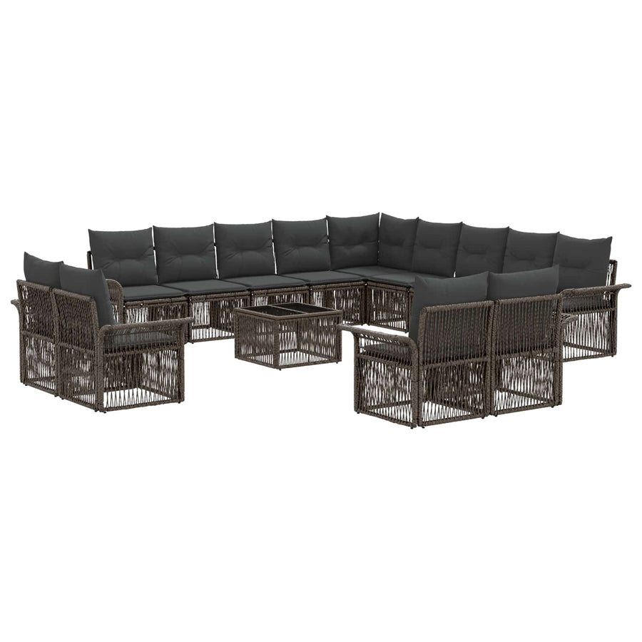 Tuinbankenset 14 pcs Grijs en Donkergrijs poly rattan