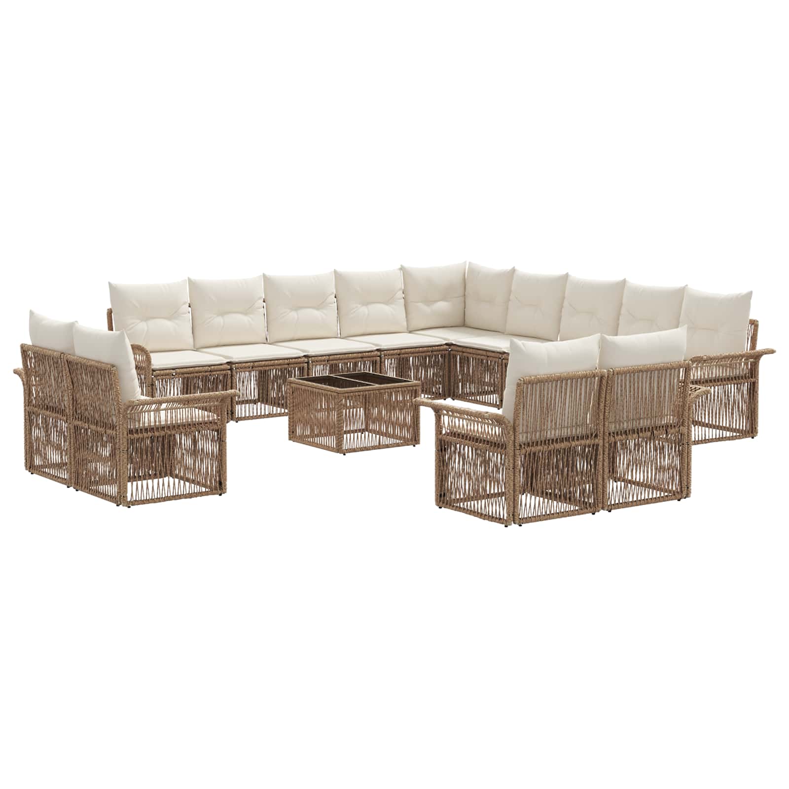 Tuinbankenset 14 pcs Beige en Crème Wit poly rattan