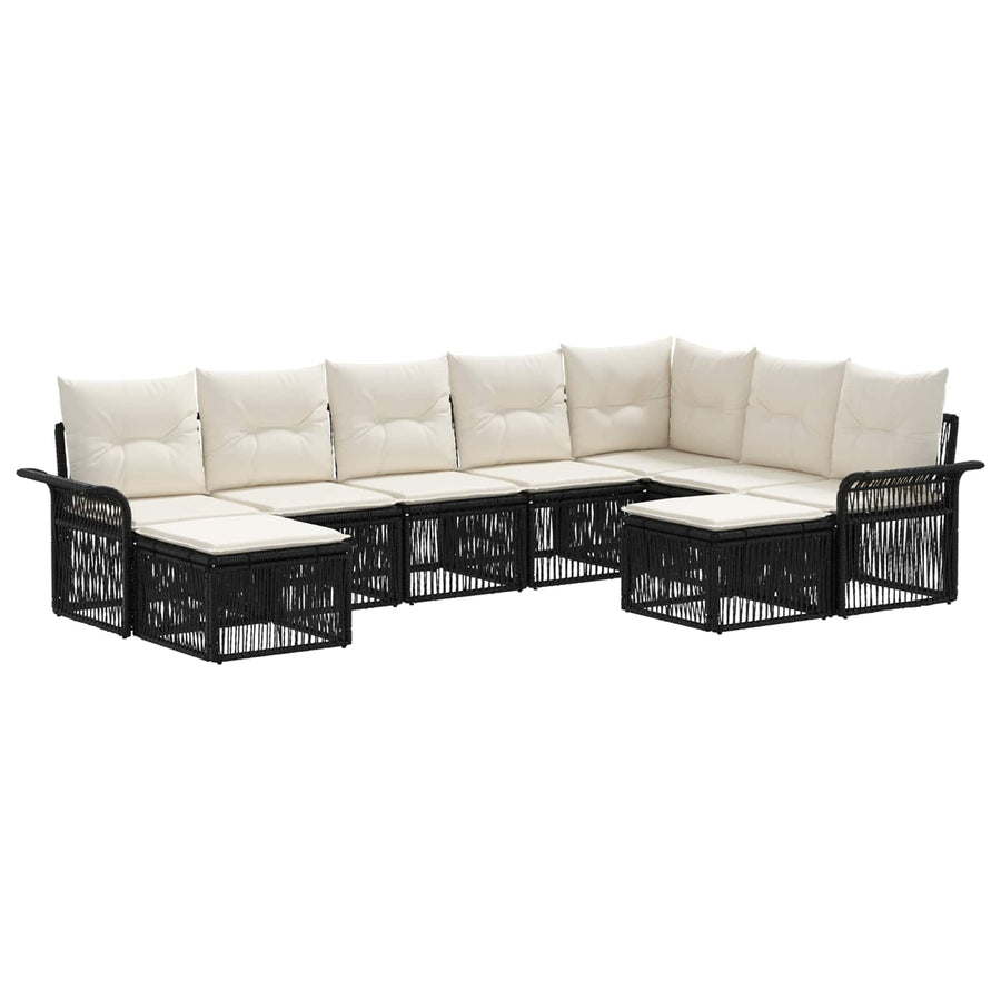 Tuinbankenset 9 pcs Zwart en Cream Wit poly rattan