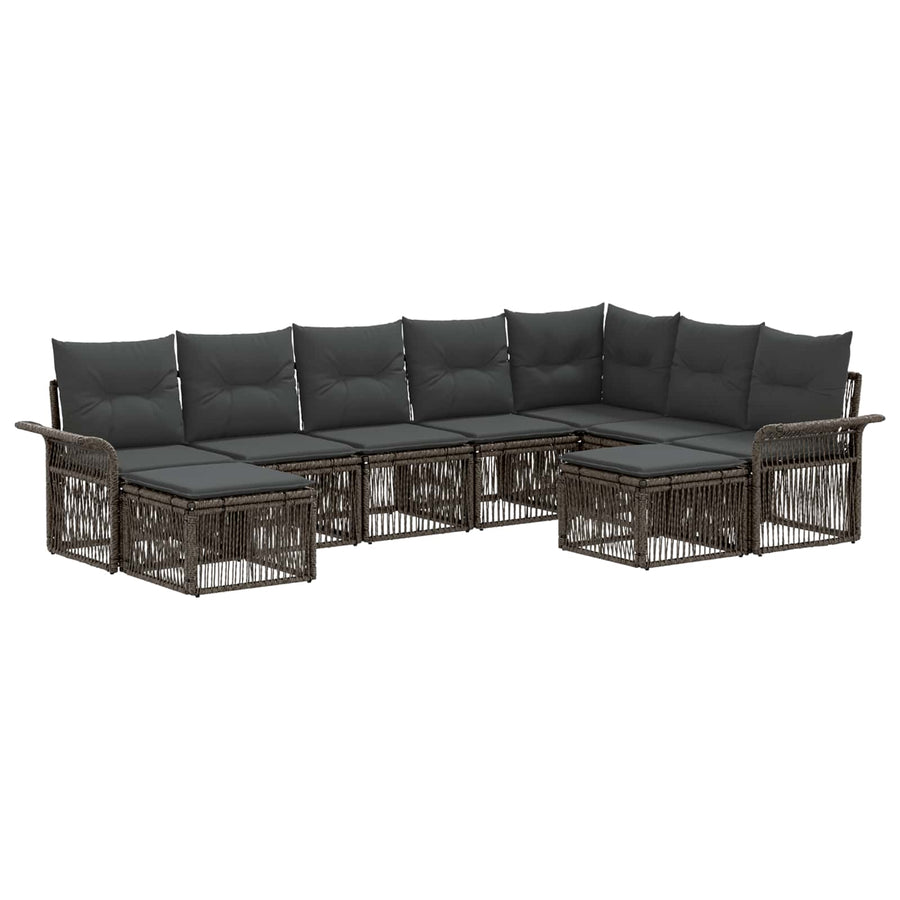 Tuinbankenset 9 pcs Grijs en Donkergrijs poly rattan