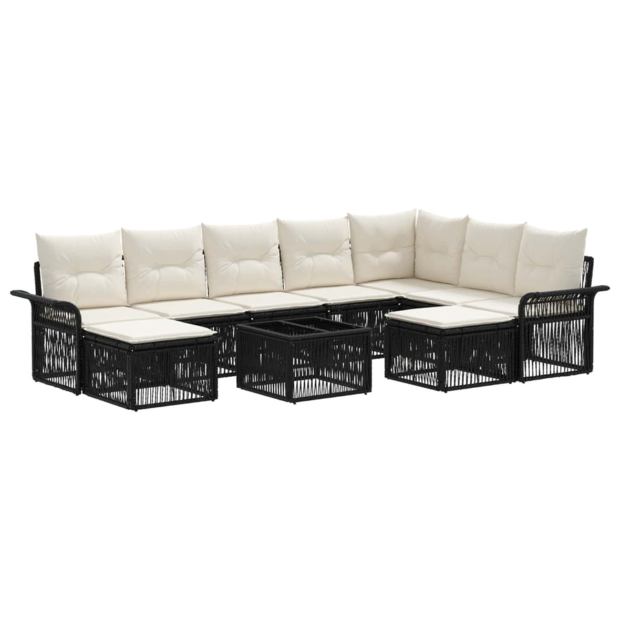 Tuinbankenset 10 pcs Zwart en Cream Wit poly rattan