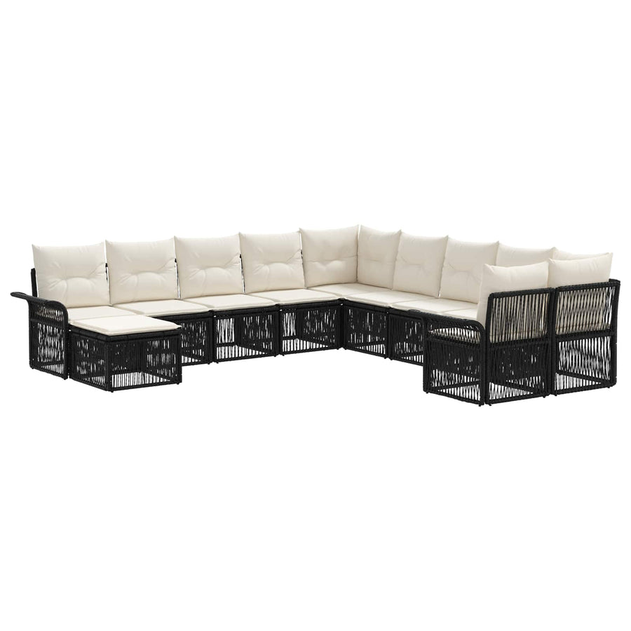 Tuinbankenset 11 pcs Zwart en Cream Wit poly rattan