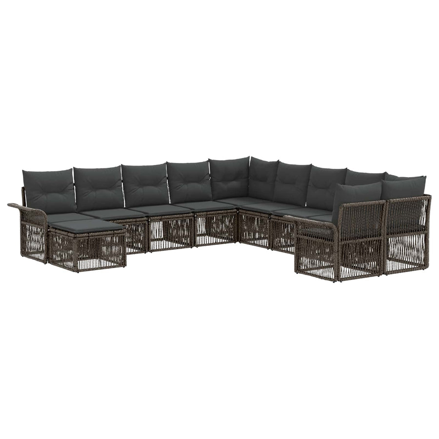 Tuinbankenset 11 pcs Grijs en Donkergrijs poly rattan