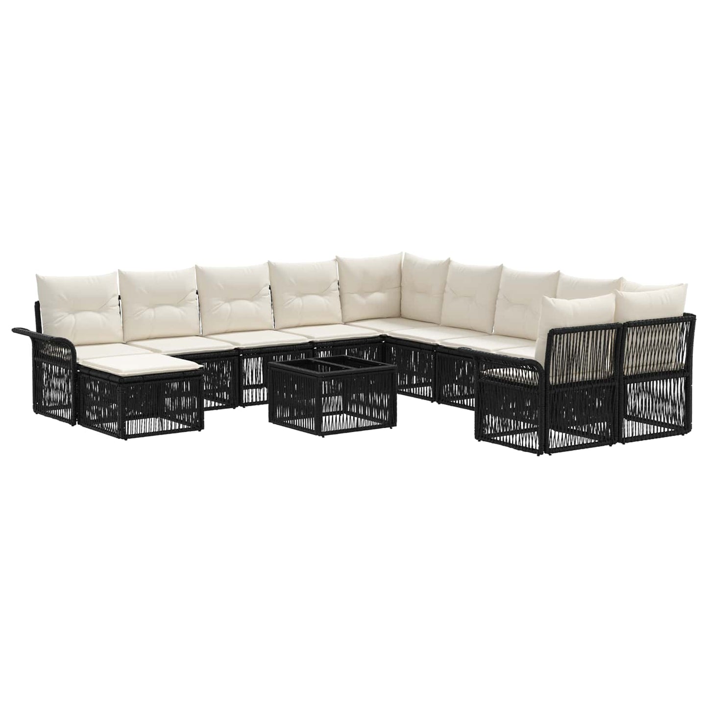 Tuinbankenset 12 pcs Zwart en Cream Wit poly rattan
