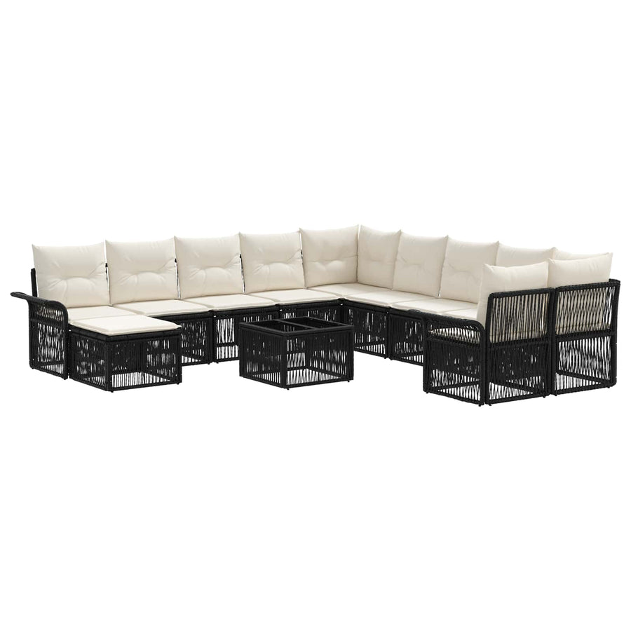 Tuinbankenset 12 pcs Zwart en Cream Wit poly rattan