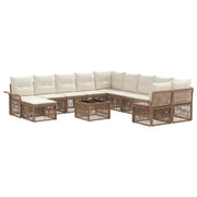 Tuinbankenset poly rattan beige crème wit 12-delig
