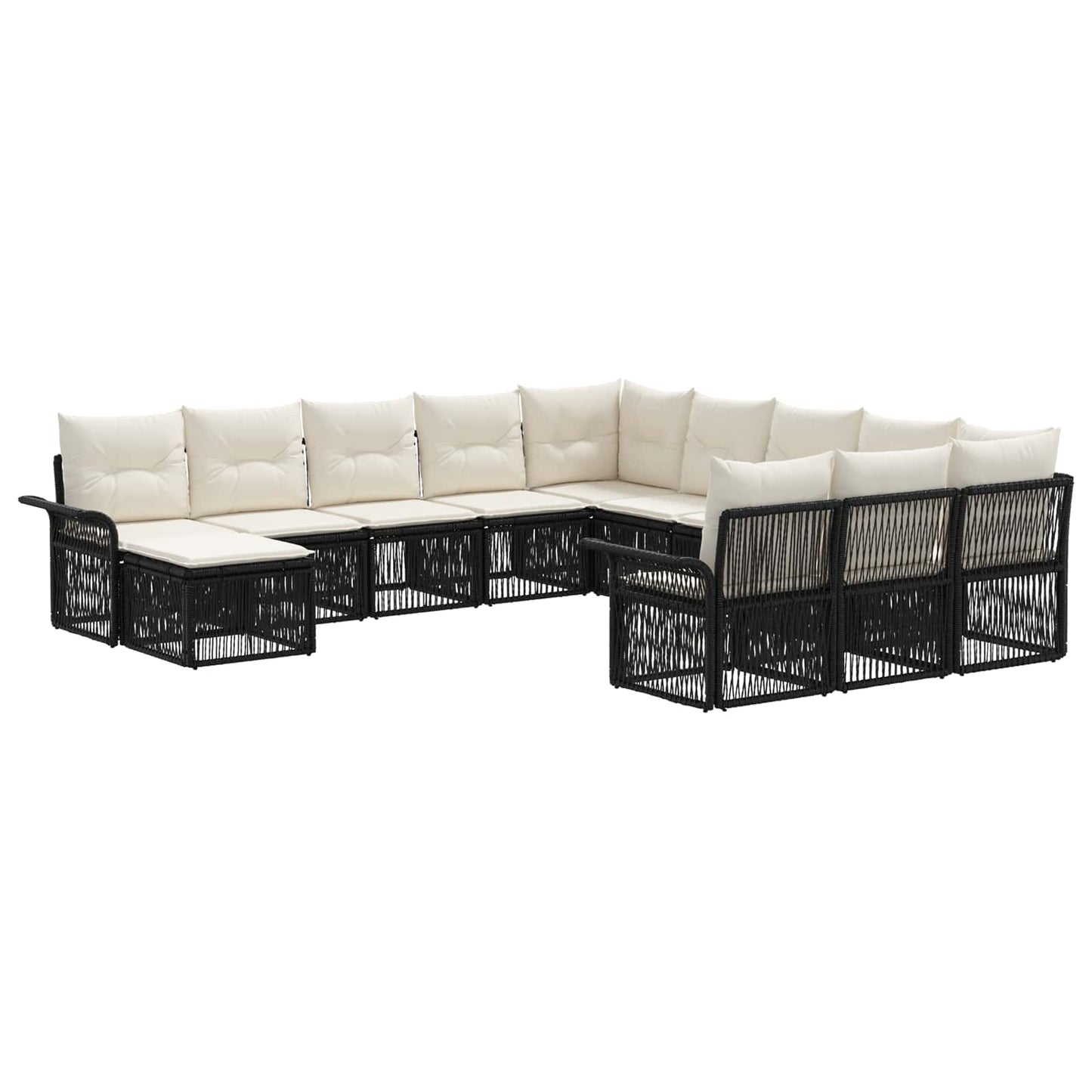 Tuinbankenset 12 pcs Zwart en Cream Wit poly rattan