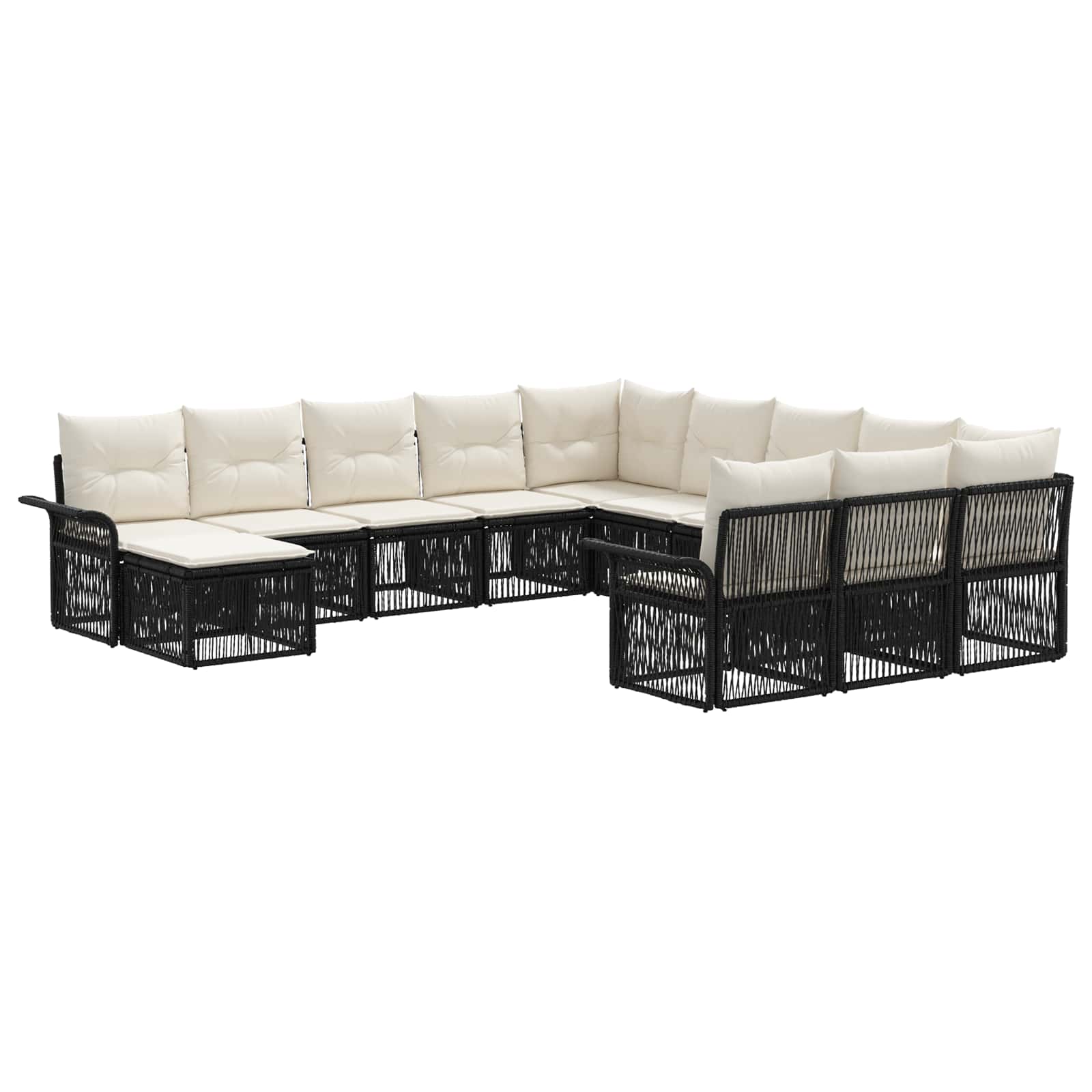 Tuinbankenset 12 pcs Zwart en Cream Wit poly rattan
