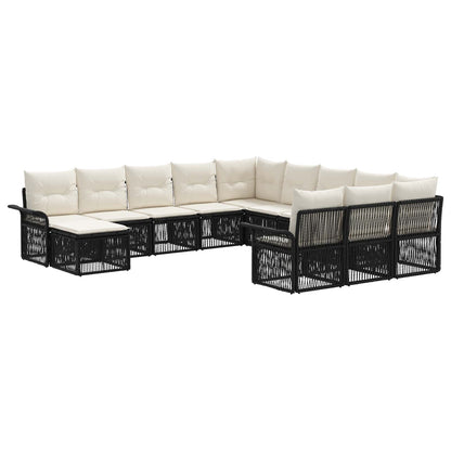 Tuinbankenset 12 pcs Zwart en Cream Wit poly rattan