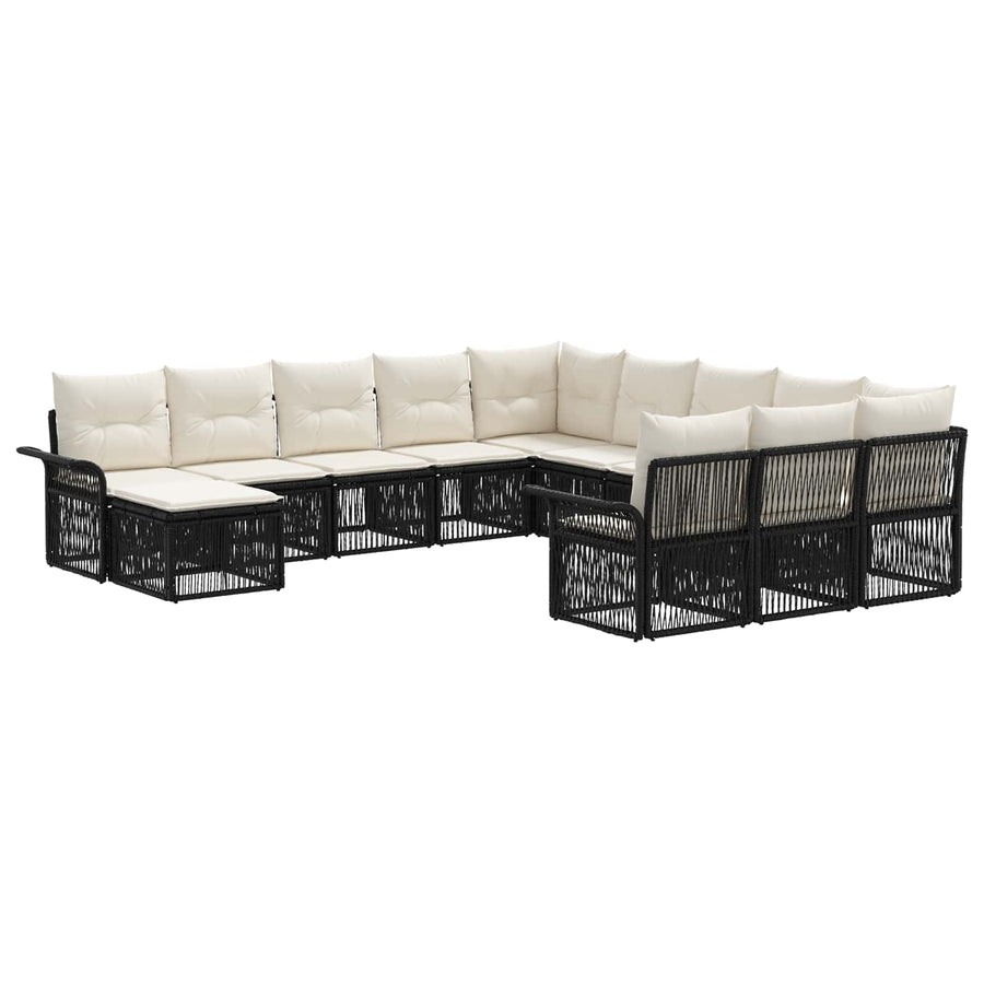 Tuinbankenset 12 pcs Zwart en Cream Wit poly rattan