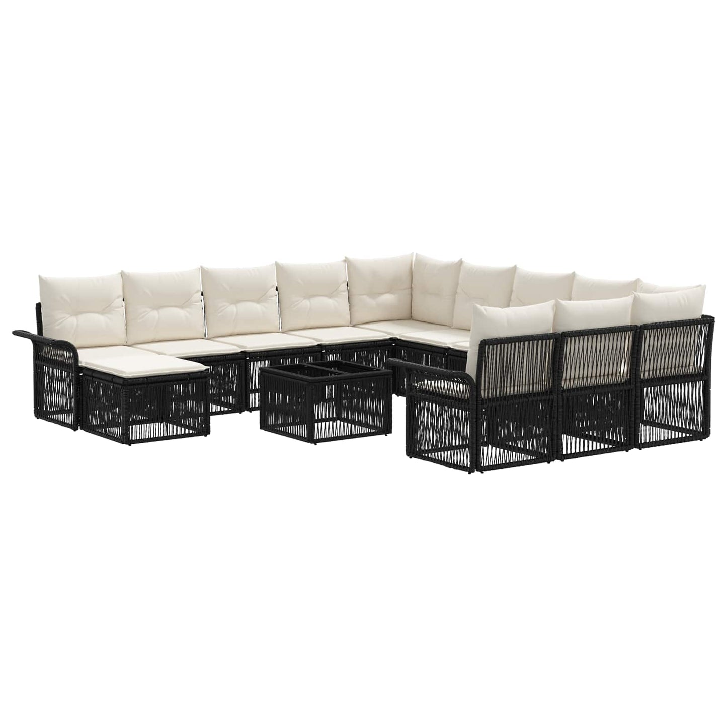 Tuinbankenset 13 pcs Zwart en Cream Wit poly rattan