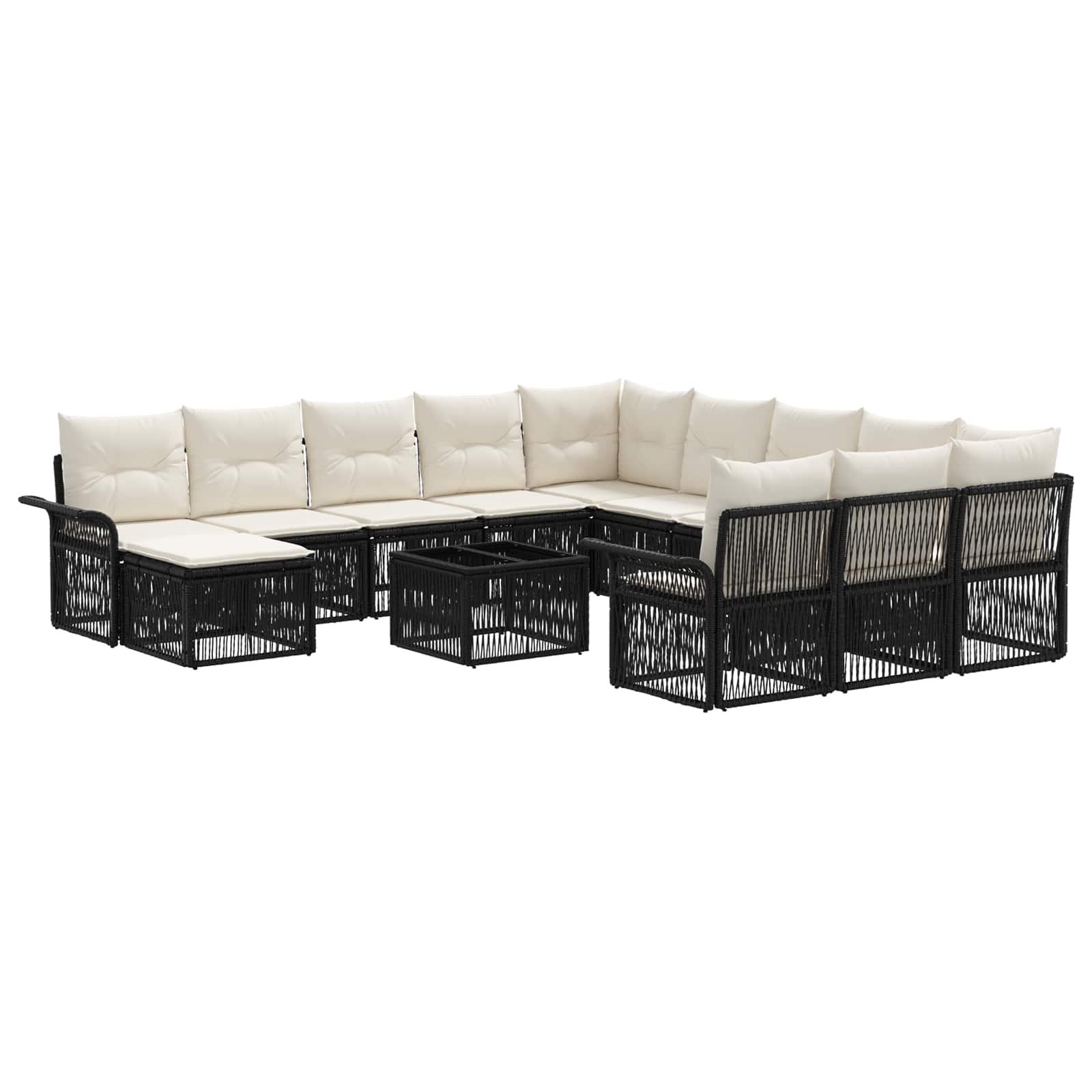 Tuinbankenset 13 pcs Zwart en Cream Wit poly rattan