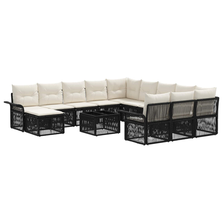Tuinbankenset 13 pcs Zwart en Cream Wit poly rattan