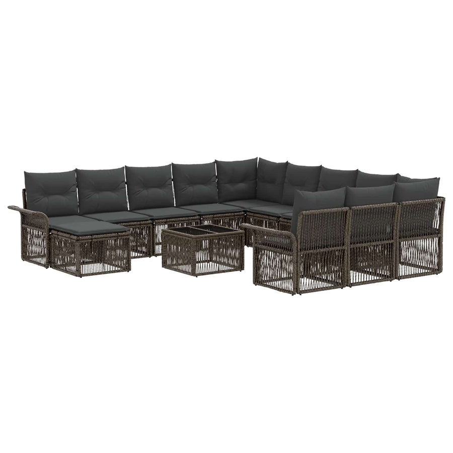 Tuinbankenset 13 pcs Grijs en Donkergrijs poly rattan