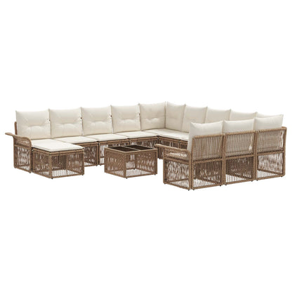 Tuinbankenset 13 pcs Beige en Crème Wit poly rattan