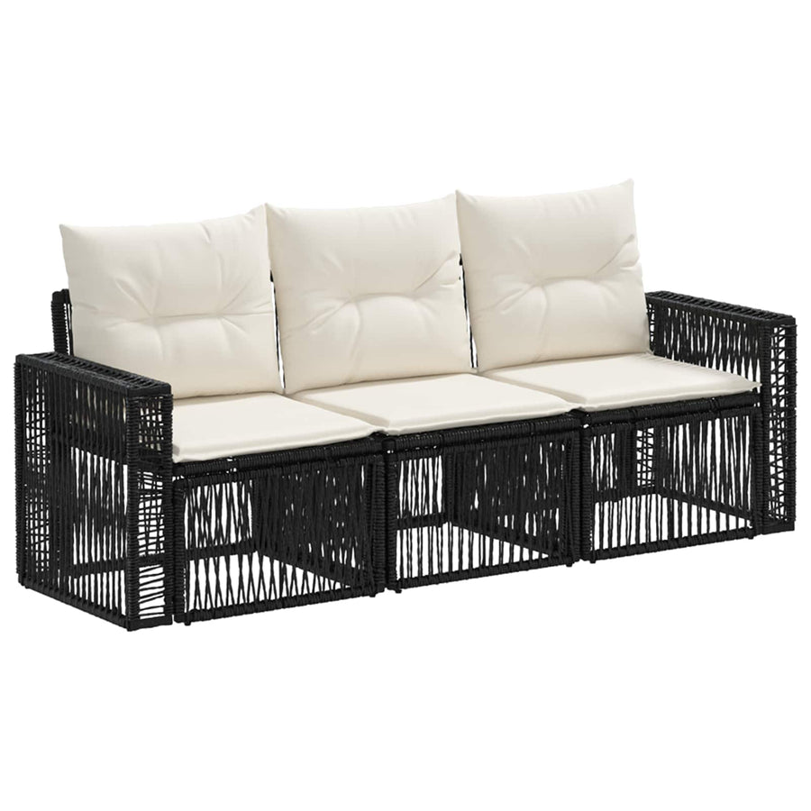 Tuinbankenset 3 pcs Zwart en Cream Wit poly rattan