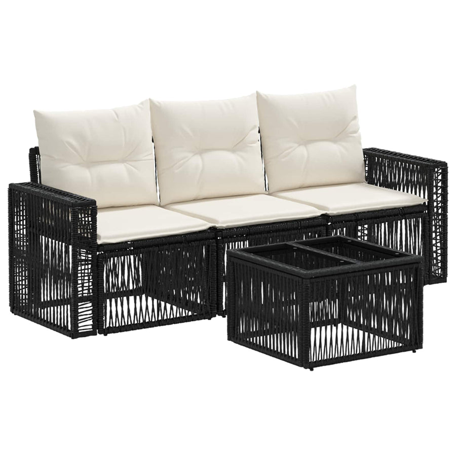 Tuinbankenset 4 pcs Zwart en Cream Wit poly rattan