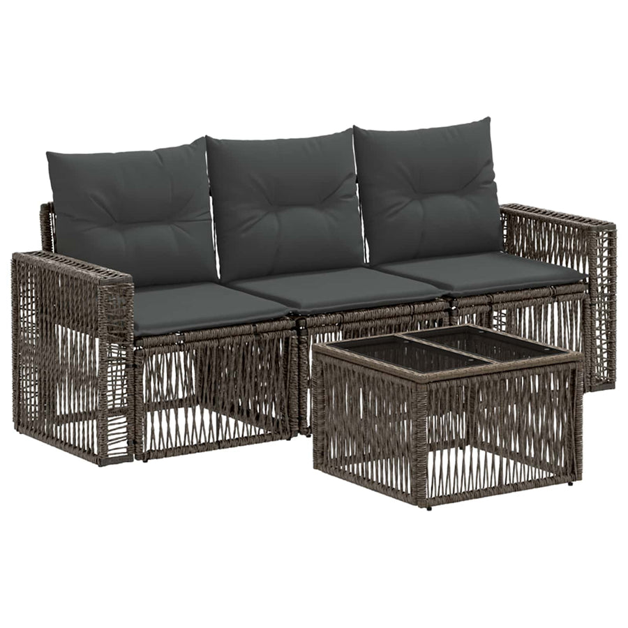 Tuinbankenset 4 pcs Grijs en Donkergrijs poly rattan