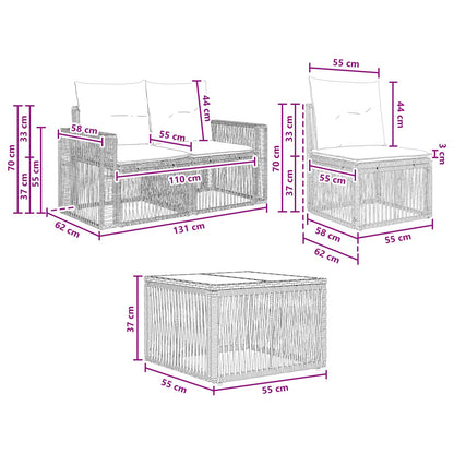 Tuinbankenset 4 pcs Grijs en Donkergrijs poly rattan