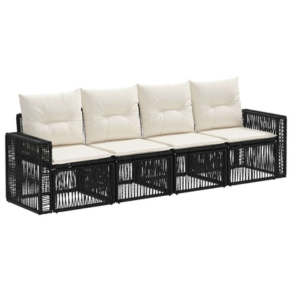 Tuinbankenset 4 pcs Zwart en Cream Wit poly rattan