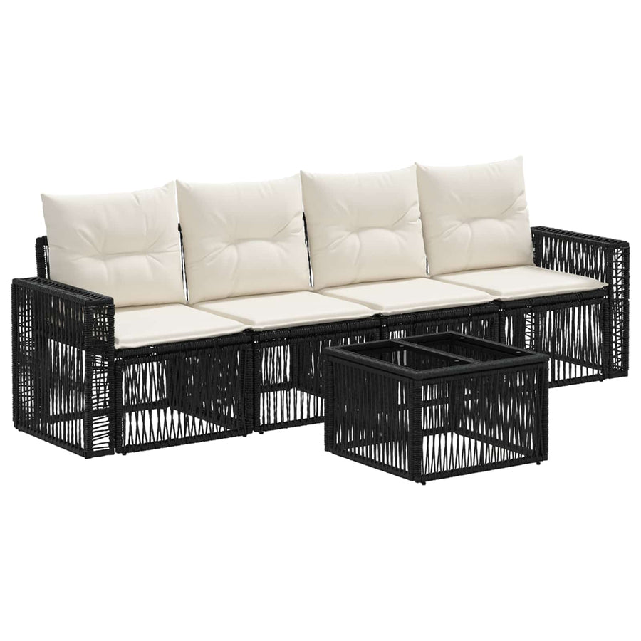 Tuinbankenset 5 pcs Zwart en Cream Wit poly rattan