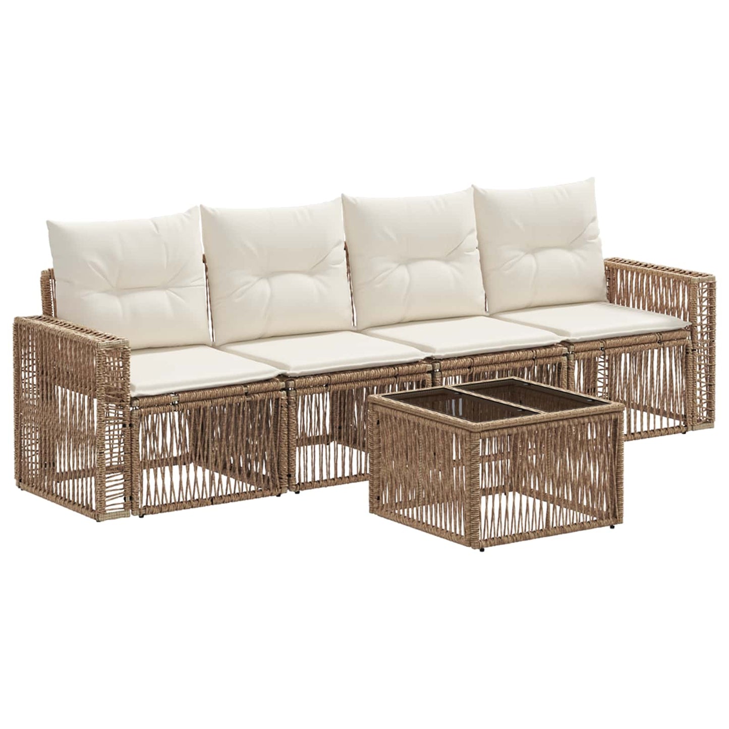 Tuinbankenset 5 pcs Beige en Crème Wit poly rattan