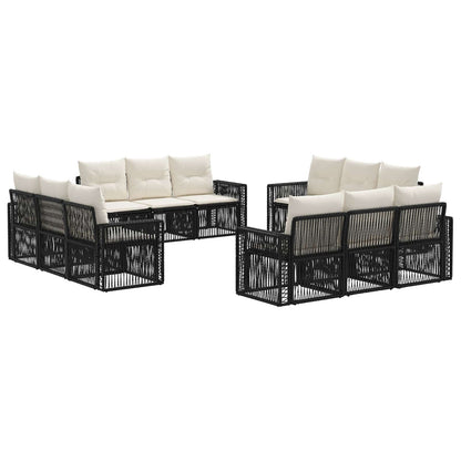 Tuinbankenset 12 pcs Zwart en Cream Wit poly rattan