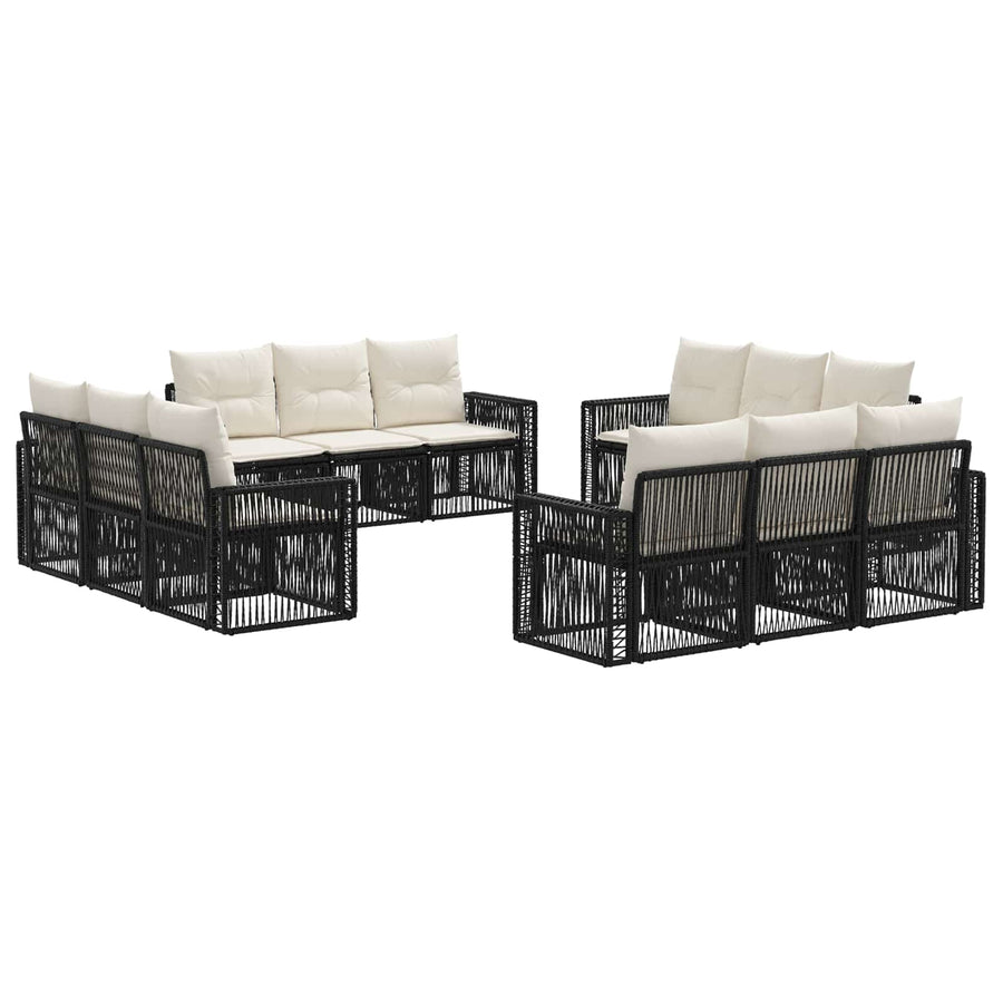 Tuinbankenset 12 pcs Zwart en Cream Wit poly rattan