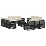 Tuinbankenset poly rattan zwart cream wit 12 persoons